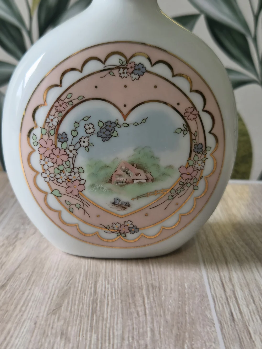 Vintage Applause Inc Japan Porcelain Cottage Heart Moon Flask Bud Vase